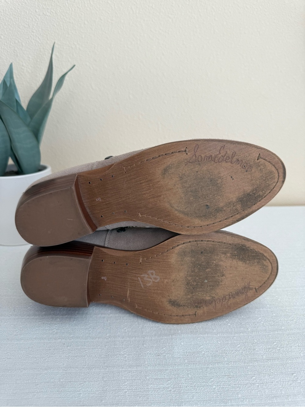 Sam Edelman Suede Ankle Booties with Studd Grommet Detail in Taupe - Picture 13 of 14